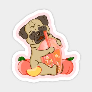 Pug and Peach Boba Drink Magnet