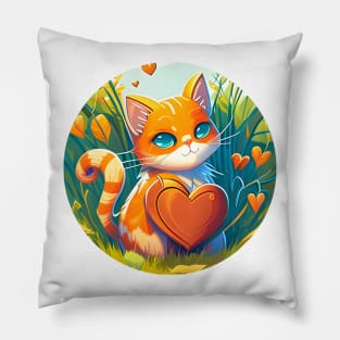 Cat Heart With Bright Eyed Orange Kitty In The Garden - Funny Cats Pillow