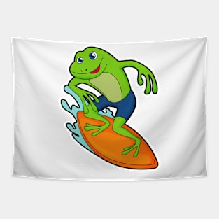 Frog as Surfer with Surfboard Tapestry