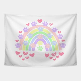 Distressed Pastel Dog Paws And Hearts Tapestry