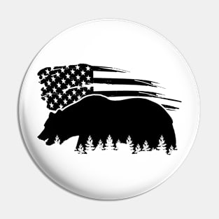 Grizzly Bear and American Flag Pin