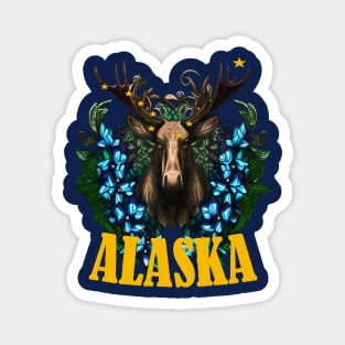 Eight Stars Of Alaska With Moose And Alpine Flowers Magnet