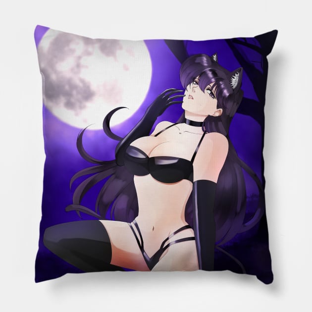 Black Cat Shoko Komi Pillow by Kowolf-Blue