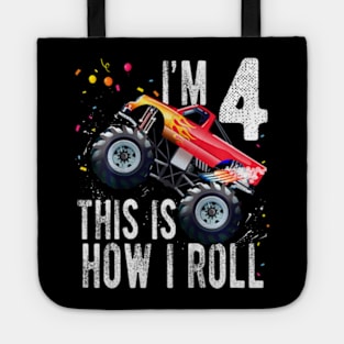 Kids Year Old 4th Birthday Boy Monster Truck Car T Tote