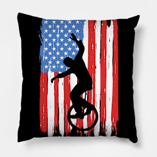 American Flag Unicycling Graphic Pillow