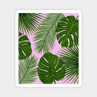 Monstera and Palm Tropical Leaves on Pink Magnet
