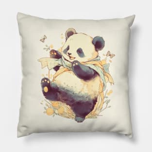 Panda Bear Playing with Butterflies Pillow