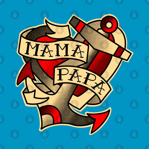 mama papa, anchor and heart , tattoo style by weilertsen