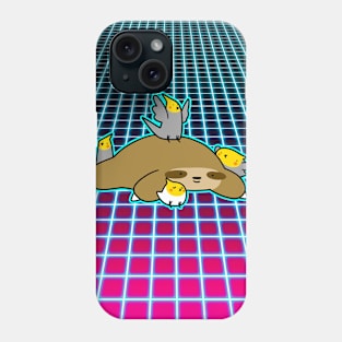 Sloth and Cockatiels Vaporwave Grid Phone Case