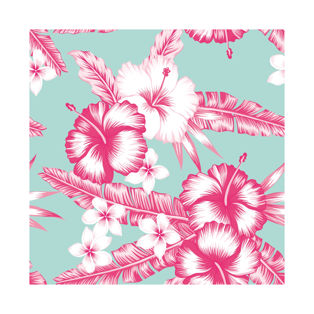 Discover Tropical Pink Hawaiian Flowers Pattern - Tropical Flowers - T-Shirt