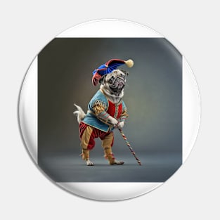 Pug Dog Jester Clown & Cane Pin