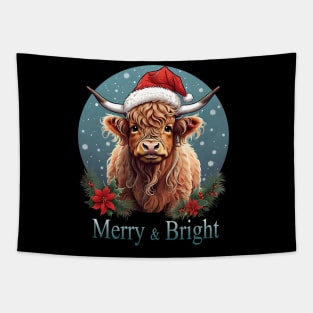 Highland Cow Christmas Merry and Bright, Scottish, Cow Xmas Farmer, Christmas sweater with cute Highland Cow Tapestry