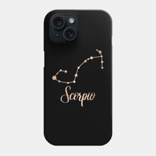 Scorpio Zodiac Constellation in Rose Gold - Black Phone Case