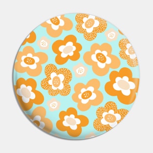 Funky Floral Pattern in Orange and Light Blue Pin