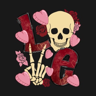 Valentines Love Letters Skull Skeleton Hearts Roses T-Shirt