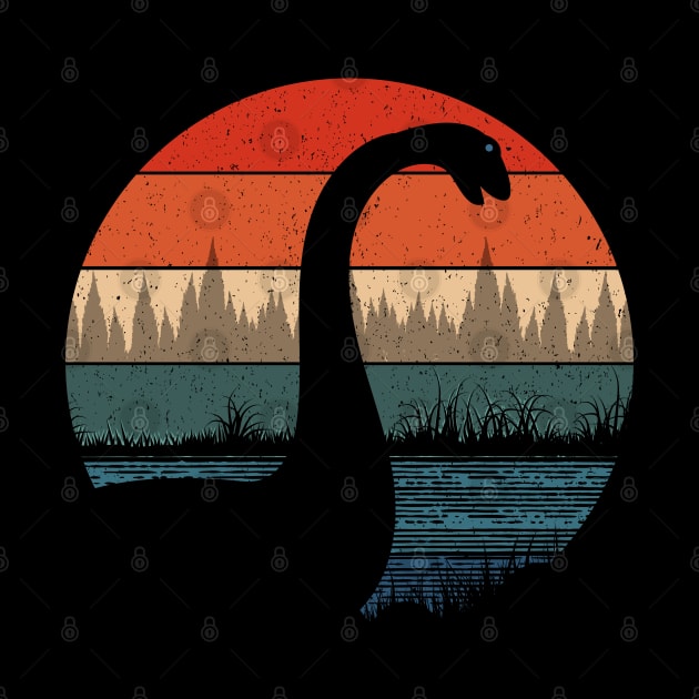 Loch Ness Monster Nessie Retro Sunset by Tesszero