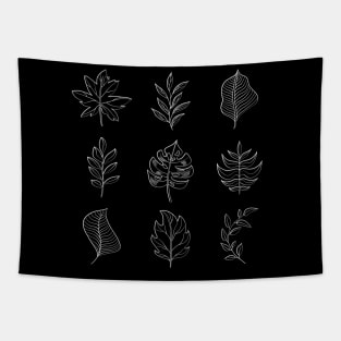 Little Leaves, White Line Drawing Tapestry