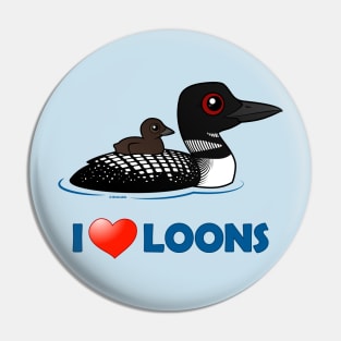 Cute Cartoon I Love Loons Pin