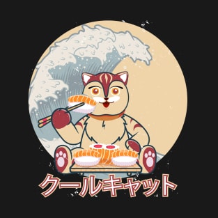 Cute japanese cat, kawaii eat sushi T-Shirt