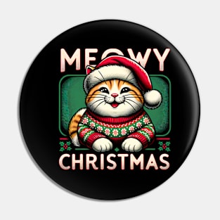Christmas Sweater With Christmas Cat Pin