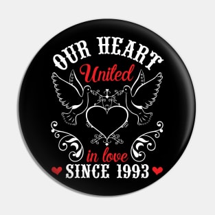 Husband Wife Our Heart United In Love Since 1993 Happy Wedding Married 27 Years Anniversary Pin