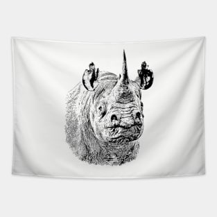 Endangered Black Rhino Portrait | African Wildlife Tapestry