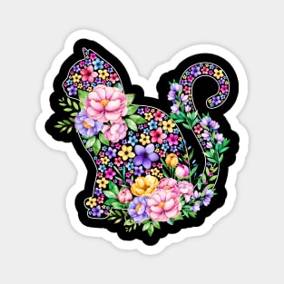 Cat Watercolor Floral Magnet