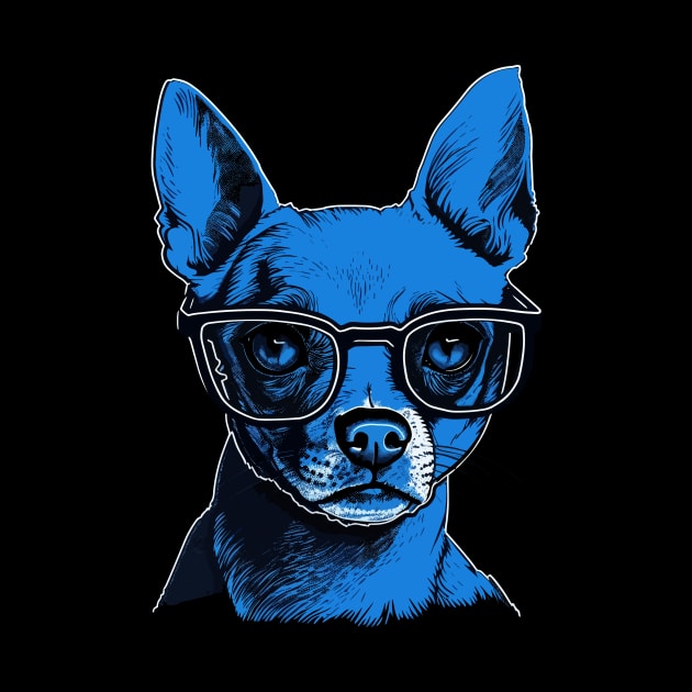 Cool Blue Chihuahua Wearing Hipster Glasses Illustration by TeeTrendz