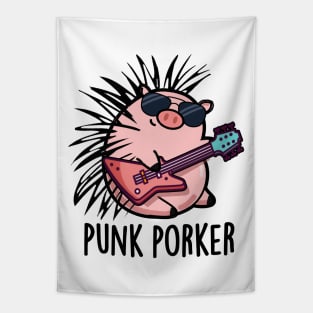 Punk Porker Cute Punk Rocker Pig Pun Tapestry
