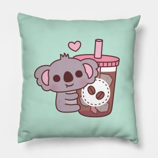 Cute Little Koala Bear Loves Iced Coffee Pillow