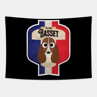 Basset Hound Dog - Distressed French Tricolore Basset Beer Label Design Tapestry