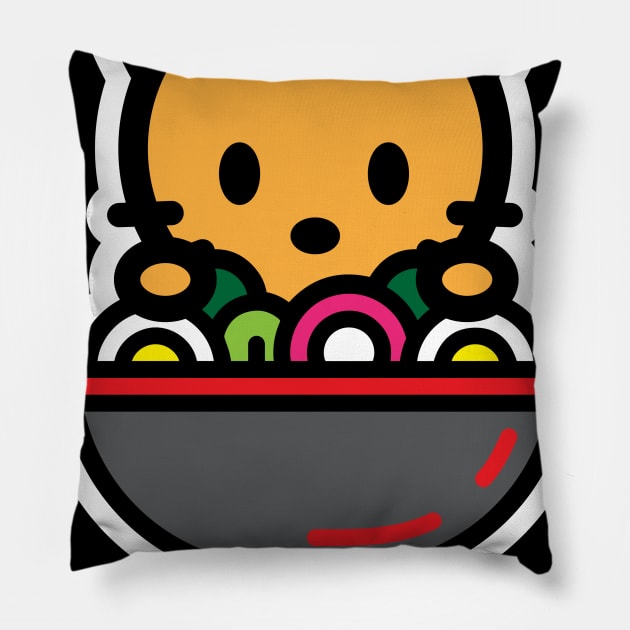 Cat Kitten Send Noods Food Noodles Pho Ramen Funny Animal Pillow by Bambu