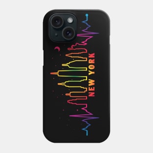 New York Pride City Skyline EKG Heartbeat Rainbow Night Phone Case