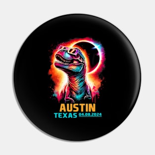 Austin Texas Total Solar Eclipse 2024 T Rex Dinosaur Pin