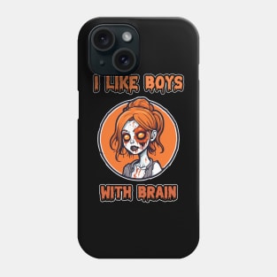 Zombie Girl Orange Pumpkin Color "I Like Boys With Brain" Cute Retro Phone Case