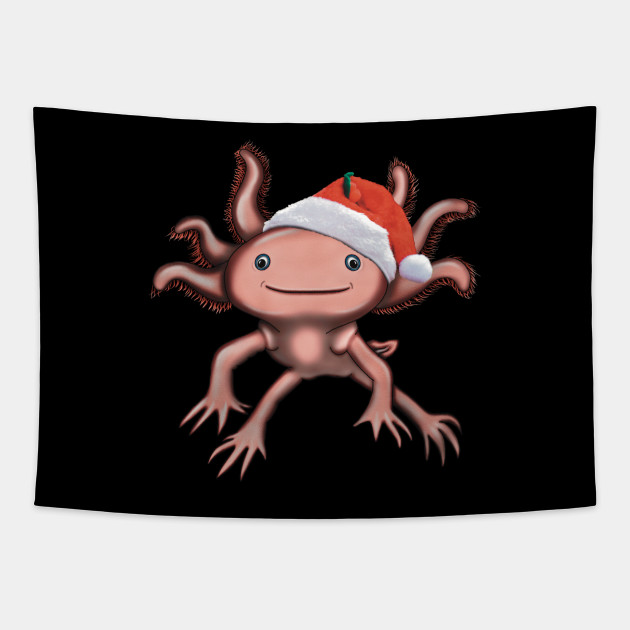 Axolotl Drawing Christmas Hat Gift Axolotl Tapestry Teepublic
