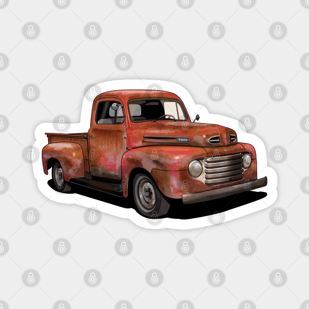 Rusty red 1950 Ford F1 Pickup Truck Magnet by candcretro