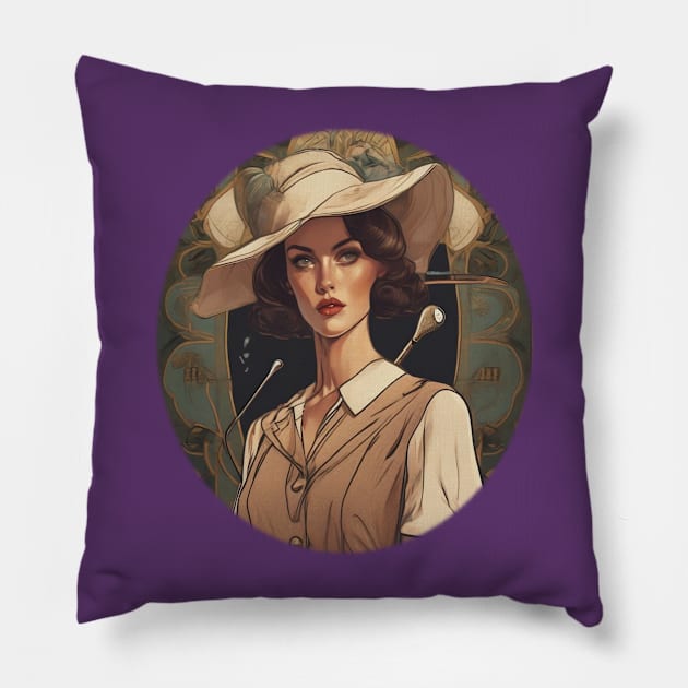 Lady golfer smiling sweetly Pillow by sailorsam1805