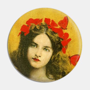 Vintage Portrait Girl On Gold Pin