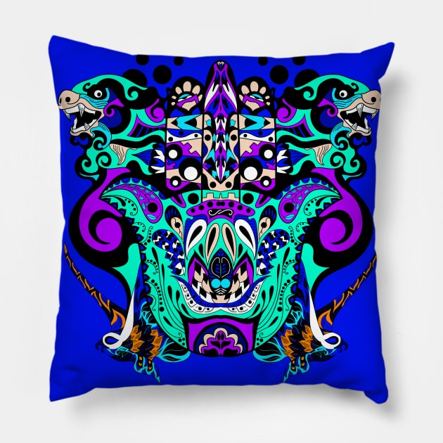 bright immortal tribal beasts in ecopop pattern Pillow by jorge_lebeau