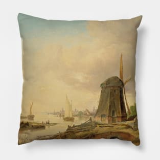 A River Landscape with a Windmill by Jan van Os Pillow