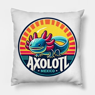 cute Axolotl Mexico at Retro Vintage Sunshine Pillow