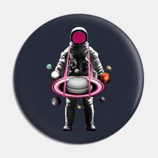 Astronaut Holding Planets Pin