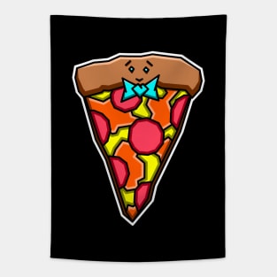 Cute Pepperoni Pizza Slice with a Smile and a Blue Bow Tie Gift - Pizza Tapestry