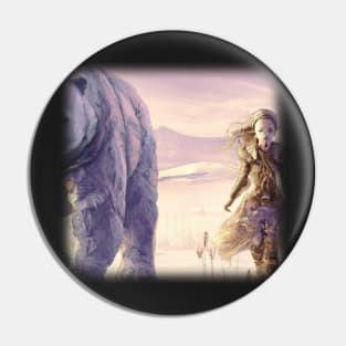 Girl in a snowy area next to a polar bear Pin