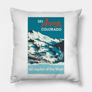 Ski Aspen Vintage Poster Pillow