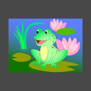 bright cheerful frog on a pond with lilies T-Shirt