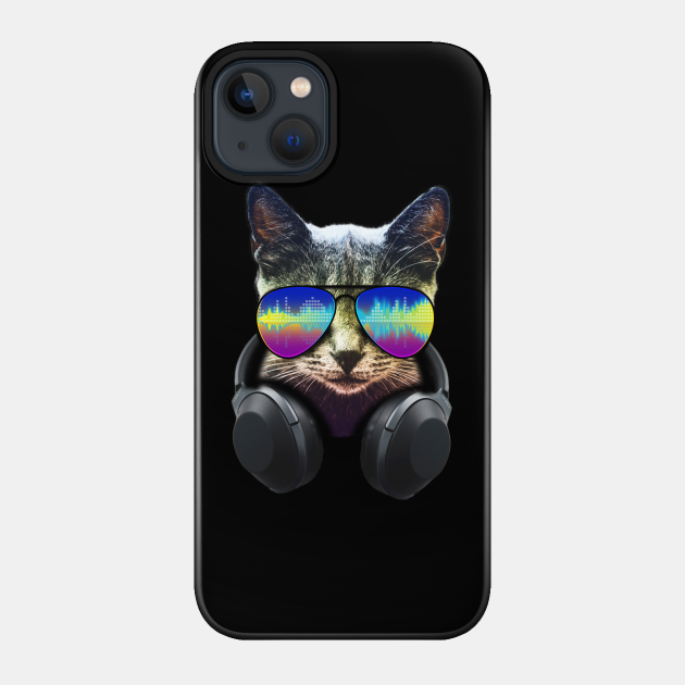 Cat with headphones and cool sun glasses - Cat With Headphones And Sun Glasses - Phone Case