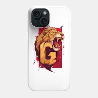 Roaring Lion and the Letter G - Red Backdrop - Fantasy Phone Case