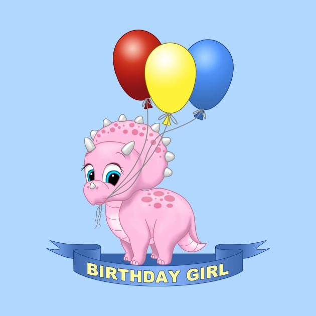 Birthday Girl Cute Pink Triceratops Dinosaur by csforest